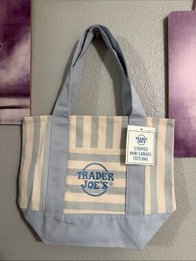 2026 Trader Joe’s mini pastel canvas tote bag new stripe blue